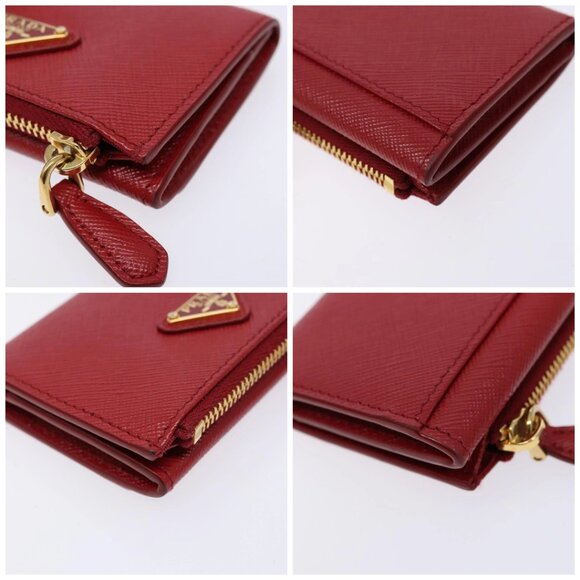 PRADA Card Case Safiano leather Red Gold Auth 140692 - Picture 16 of 16